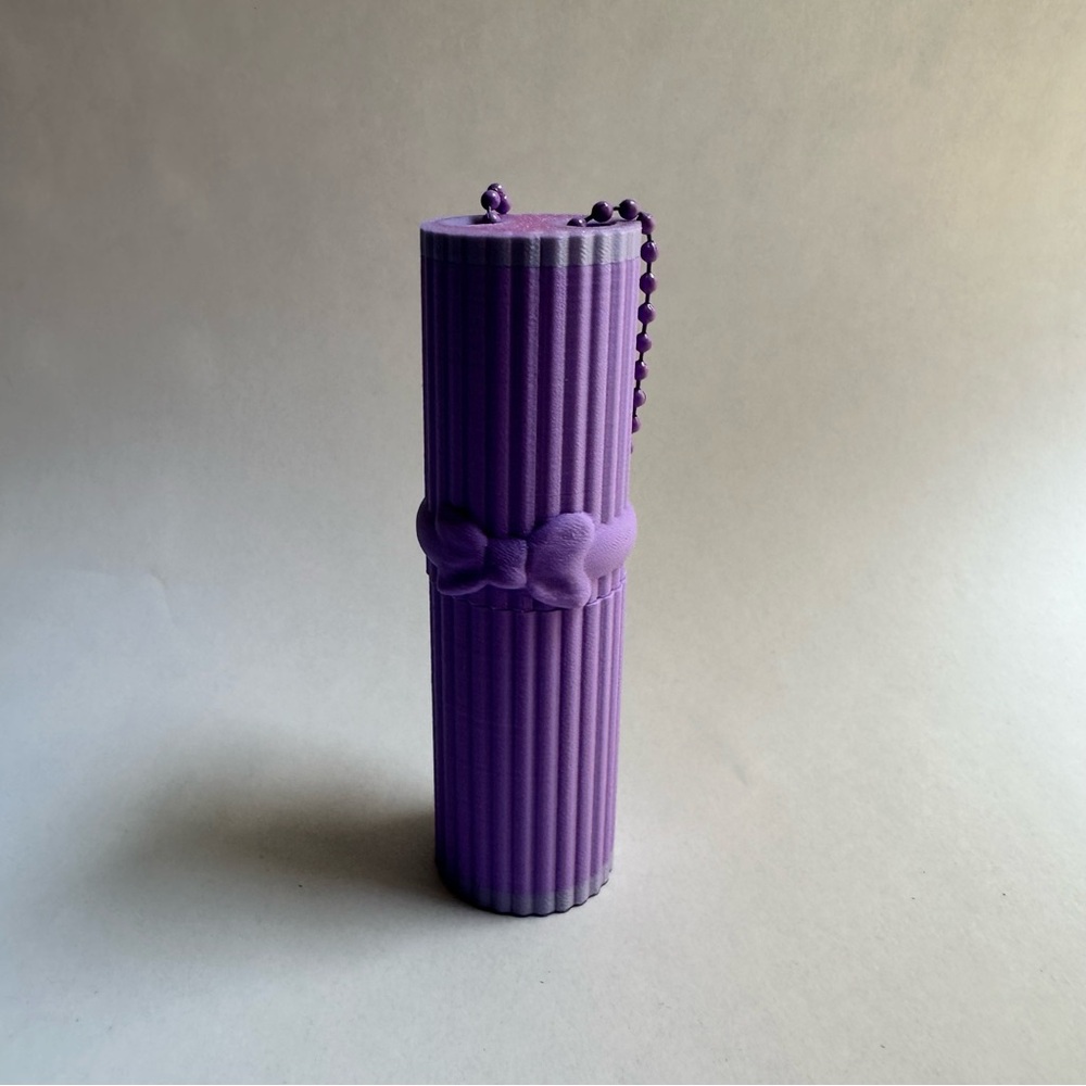 Purple Lipstick or Chapstick Keychain Holder with Bow Accent
